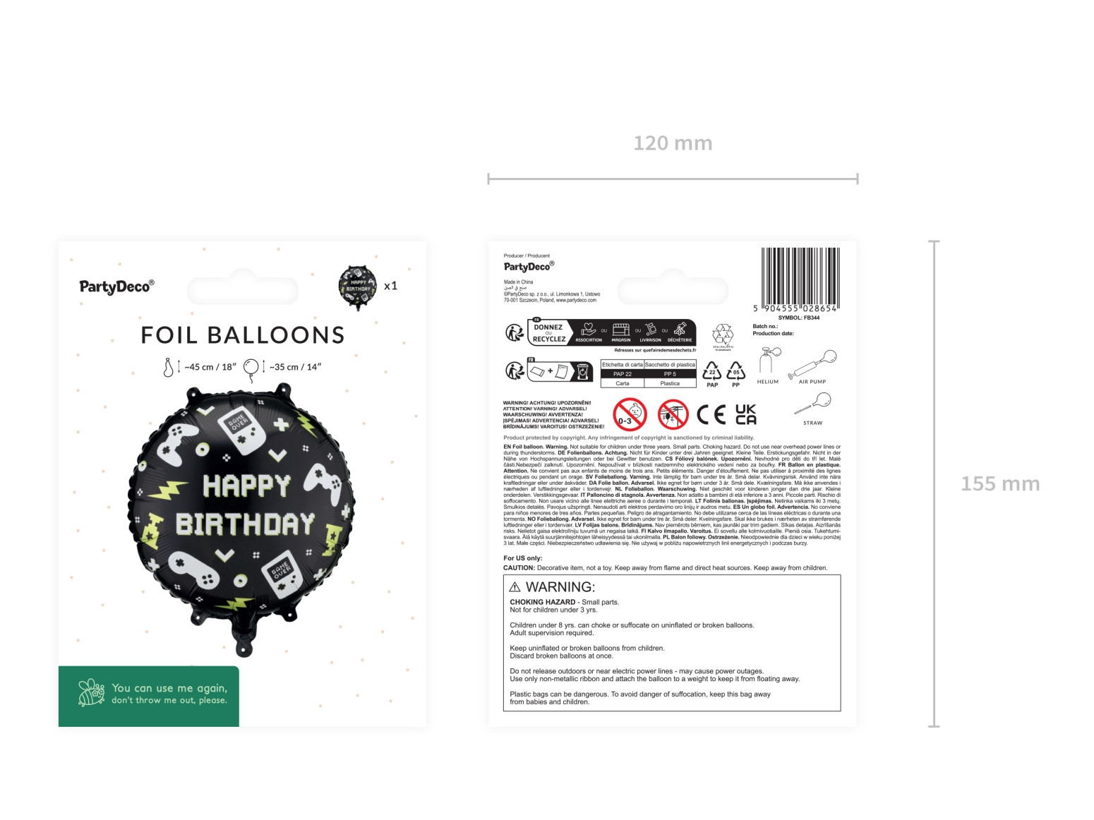 Balon foliowy pastylka "Happy Birthday" 35x35cm FB344 PartyDeco